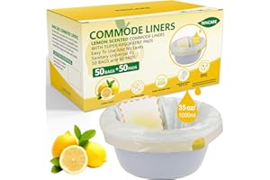 ININCARE Commode Liners with Absorbent Pads for Bedside Commode, 50 Lemon Scented Bedside Commode Liners and 50 Commode Pads,