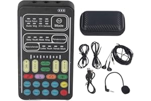 ASHATA Audio Mixer, I9 Voice Changer Set Live Sound Card for Live Streaming, Multifunction Portable Recording Mini Sound Card Audio Mixer for Game Anchor Recording Computer (English Version)