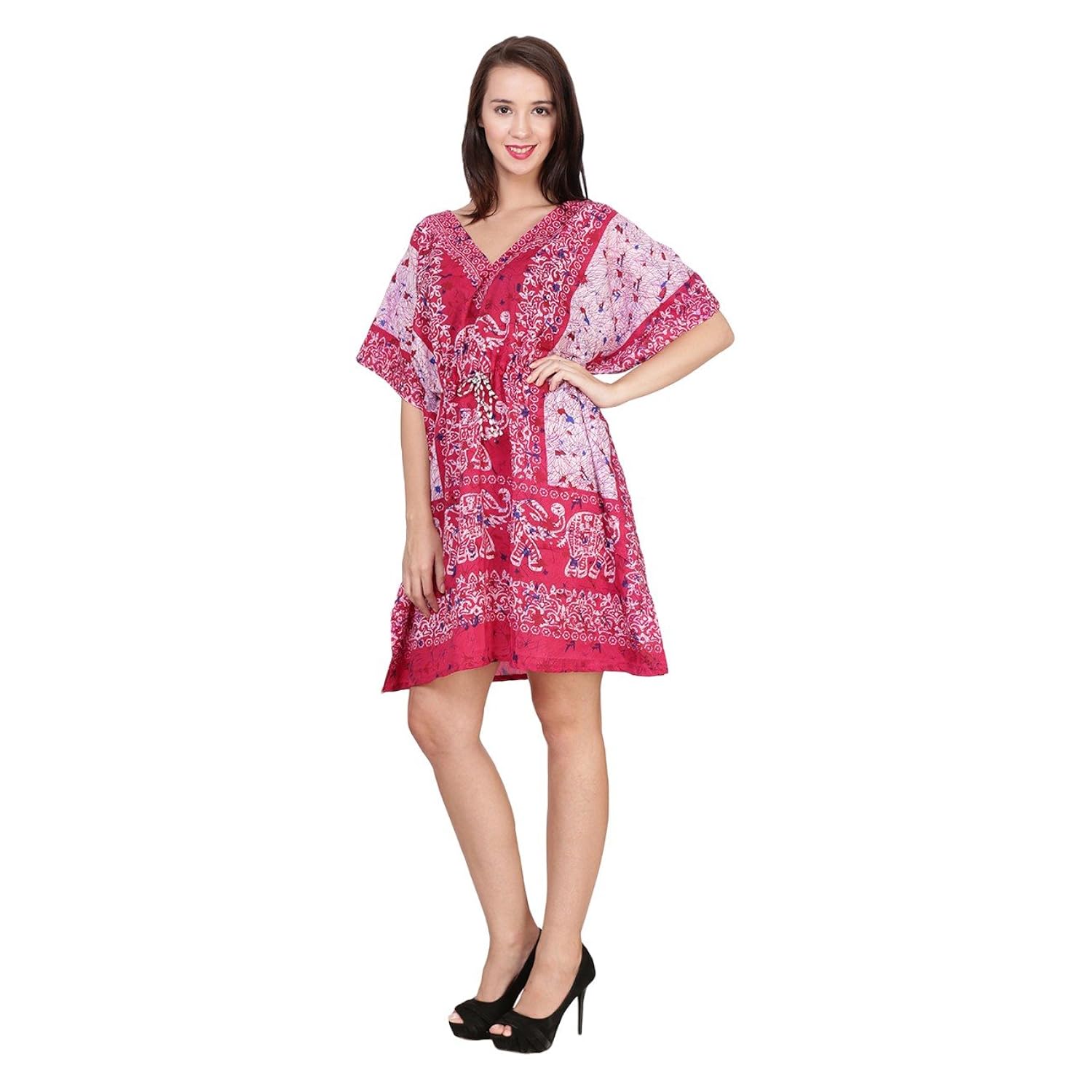 buynewtrend crepe multi short kaftan/dress for women
