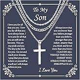 72ore To My Son Necklace From Dad Gifts From Mom Cross Necklace Cross Chain Layered Stainless Steel Rope Chains for Men Meaningful Birthday Gifts for Son