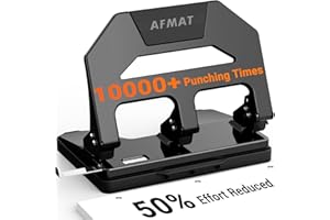 AFMAT Heavy Duty 3 Hole Puncher, 40-Sheet Paper Punch Heavy Duty, 50% Reduced Effort Three Hole Punch, 10K+ Uses, Metal Hole Puncher 3 Ring w/Large Tray, Bulit-in S.S. Paper Guide HPX2(Black)