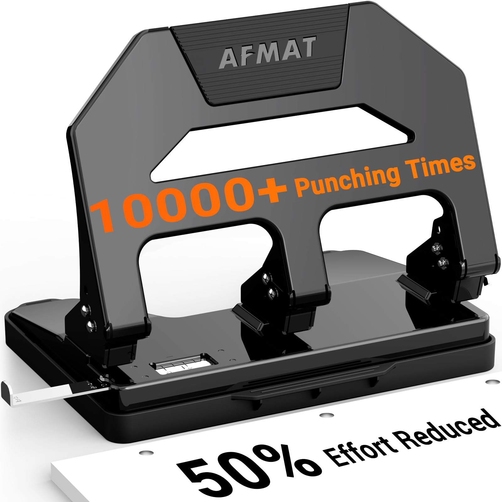 Photo 1 of AFMAT HPX2 Heavy Duty 3 Hole Puncher, 40-Sheet Paper Punch Heavy Duty, 50% Reduced Effort Three Hole Punch, 10K+ Uses, Metal Hole Puncher 3 Ring w/Large Tray, Bulit-in S.S. Paper Guide, Black