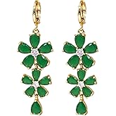 Vuskdtei 18K Gold Plated Flower Dangle Earrings for Women, Hypoallergenic Cubic Zirconia Earrings, Elegant CZ Drop Earrings, Statement Jewelry Gifts Party Fashion