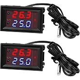 Weewooday 12V Temperature Controller Thermostat Dual LED Display,2 Pcs | Programmable -50 to 110C, Heating Cooling Modes Switch, NTC Waterproof Probe, Fahrenheit Celsius , Dual Color LED Monitor