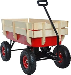 oublanc Garden Wagon Cart, Outdoor Utility Heavy Duty Hand Cart w/ 10" Pneumatic Wheels and Wood Sides, Multifunctional 330-Pound Capacity Sturdy Yard Lawn Cart for Wood and Cargo Carrier (US Stock)