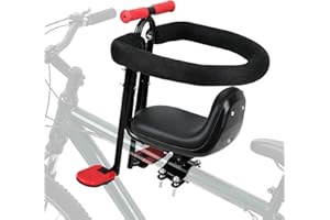 FRTUI Kids Bike Seat, Front Mounted Child Bike Seat, Fully Enclosed Guardrail, Height Adjustable, with Foot Pedals, Bike Seat for Kids for 2-5 Years, Compatible with All Adult MTB