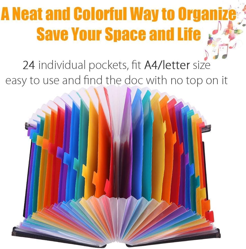 Expanding Accordion File Folder 24 Pockets, Trimagic Filing Box with Unique Mesh Bag Design, Alphabetical Expandable File Organizer for Document Paperwork Tax Bill or Receipt : Office Products