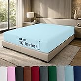 DAN RIVER 100% Cotton Jersey Fitted Sheet, Queen, Light Blue, 16 Inch Deep Pockets, Ultra Soft & Breathable, Stretchy Knit Fabric, Fitted Bed Sheet for Queen Mattress