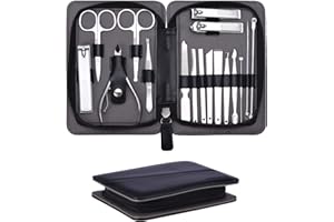 FIXBODY Nail Clippers Set, Manicure Set Professional and Pedicure Kits, 17 Pieces Fingernail Clipper Toenail Clipper Set Cuticle Nipper with Black Leather Case, Nail Care Kit, Gift for Men and Women