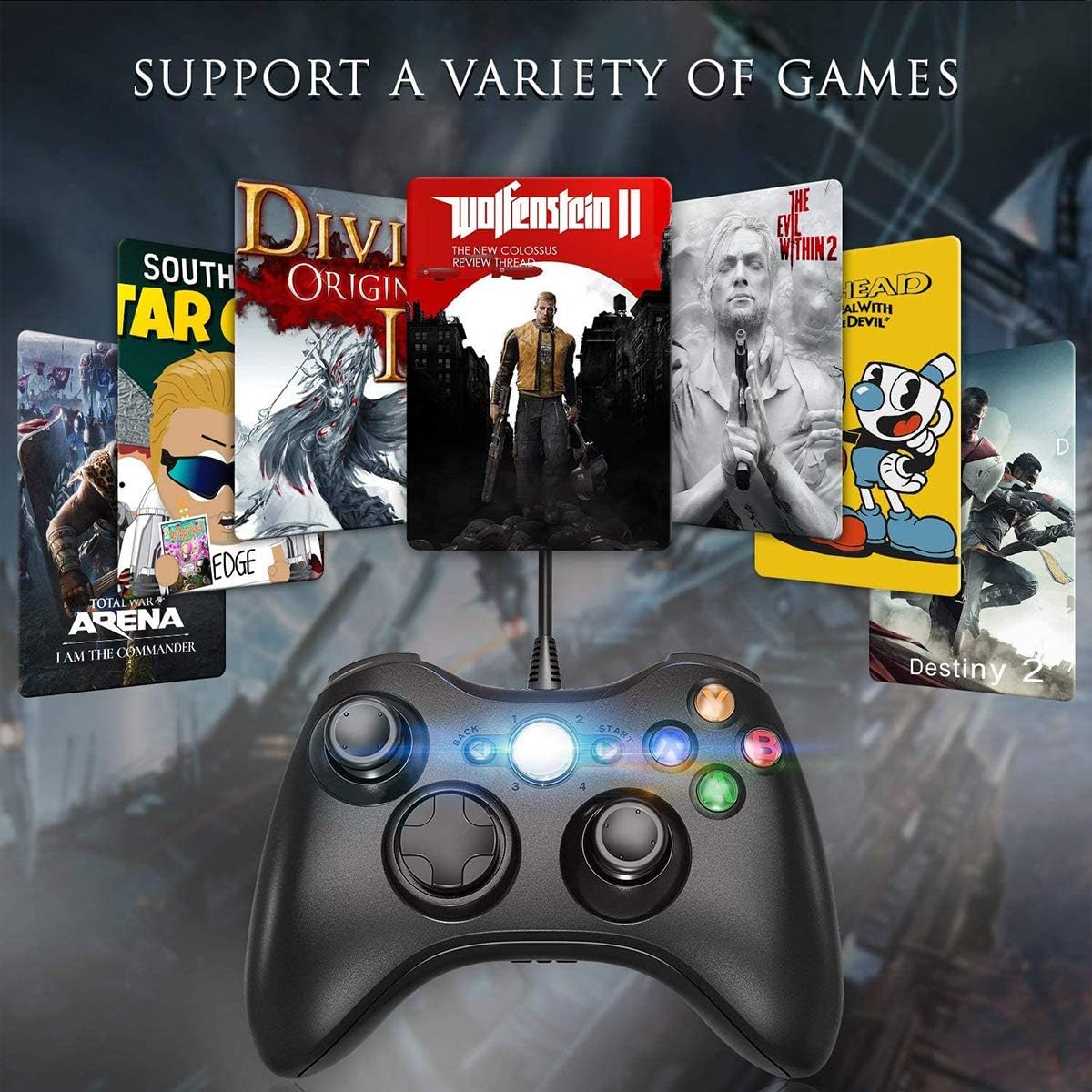AodoT Xbox 360 Controller, Game Controller Gamepad USB Wired Shoulders Buttons Ergonomic Design Joypad for Microsoft Xbox & Slim 360 PC Windows 7/8/ 10 (Black): Computers & Accessories