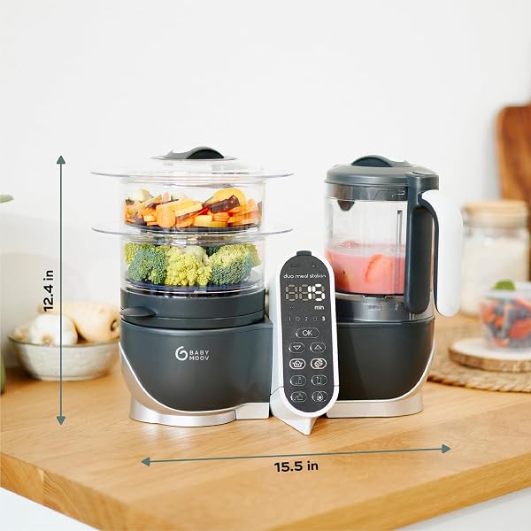 BABYMOOV DUO MEAL STATION GREY: MULTI-SPEED BABY FOOD MAKER STEAMER AND PUREE BLENDER, BABY FOOD PROCESSOR THAT WARMS & DEFROSTS (NUTRITIONIST APPROVED)