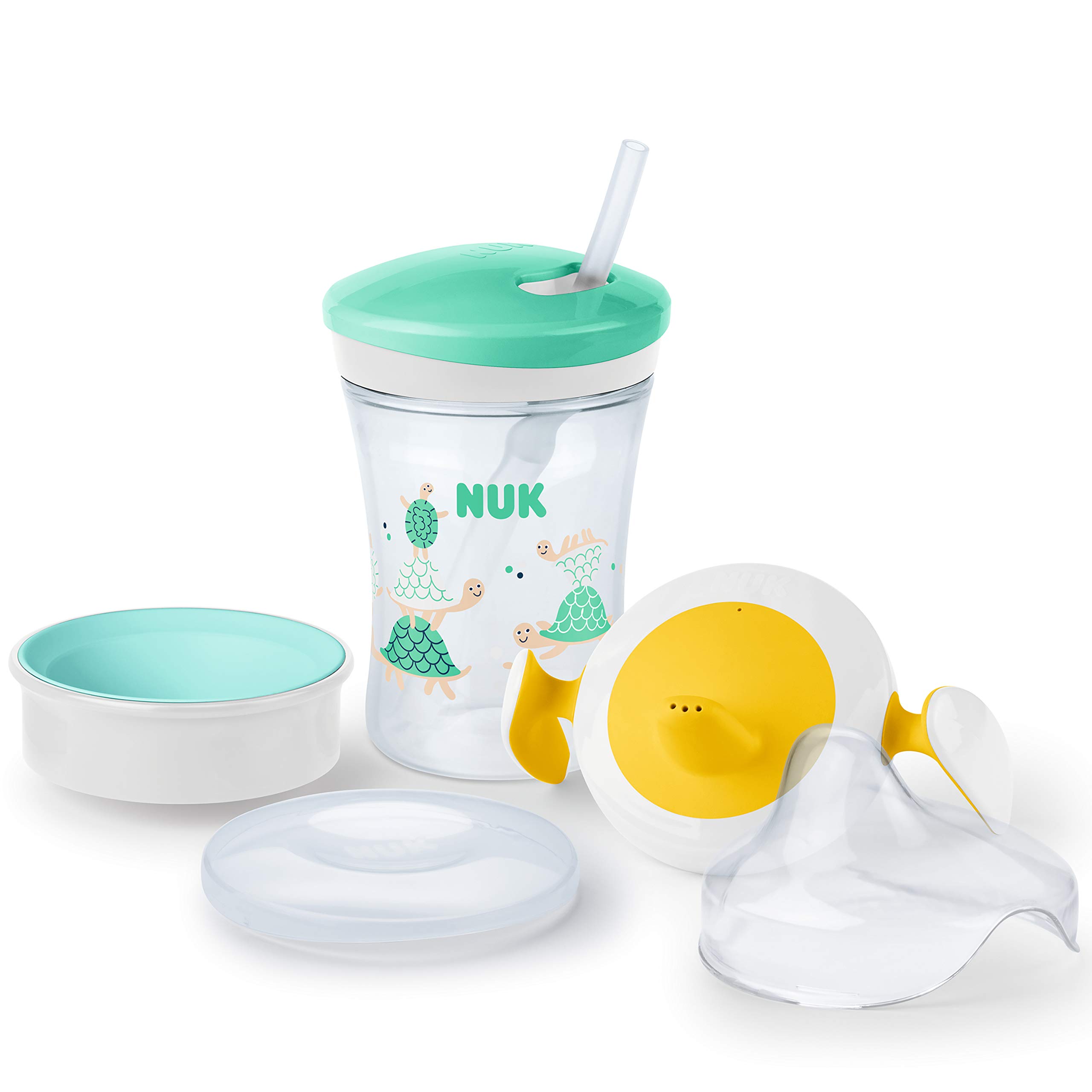 NUK 3-in-1 Training Set | with Trainer Cup Learner Cup (6M+) | Magic Cup Sippy Cup (8M+) | Action Cup Toddler Cup (12M+) | 230 ml | BPA-Free | Turtle (Clear)