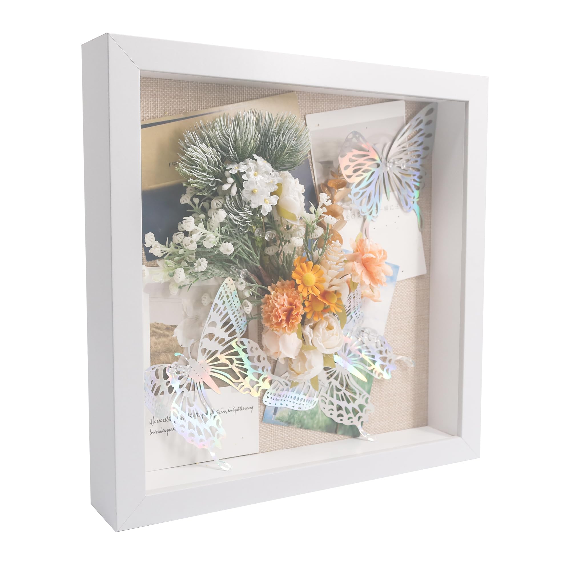 GraduatePro Shadow Box Frame 12x12 Display Case White with Linen Background and 6 Stick Pins Memorabilia Awards Medals Photos Memory Box