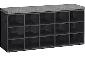 VASAGLE Shoe Bench with Cushion, Storage Bench with Padded Seat, Entryway Bench with 15 Compartments, for Bedroom, 11.8 x 41.