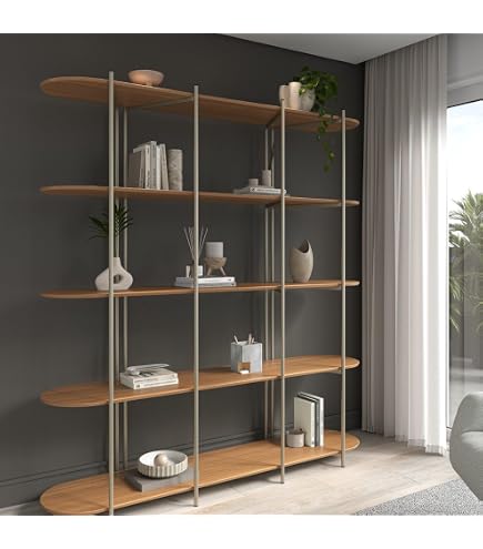 Estante de Livros Enya 180 cm – 5 Prateleiras, Aço Carbono e MDF