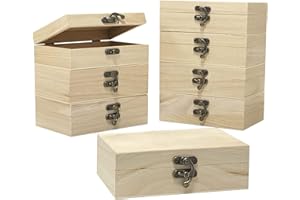CREGUGUA 8 Pack 6 X 4 X 2 Inch Unfinished Wooden Box For Crafts Small Keepsake Box Treasure Chest Wood Jewelry Box