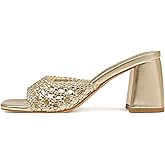 Mattiventon Heeled Sandals for Women Slide Sandals Square Open Toe Mules Chunky Heels Slip On Summer Dress Shoes