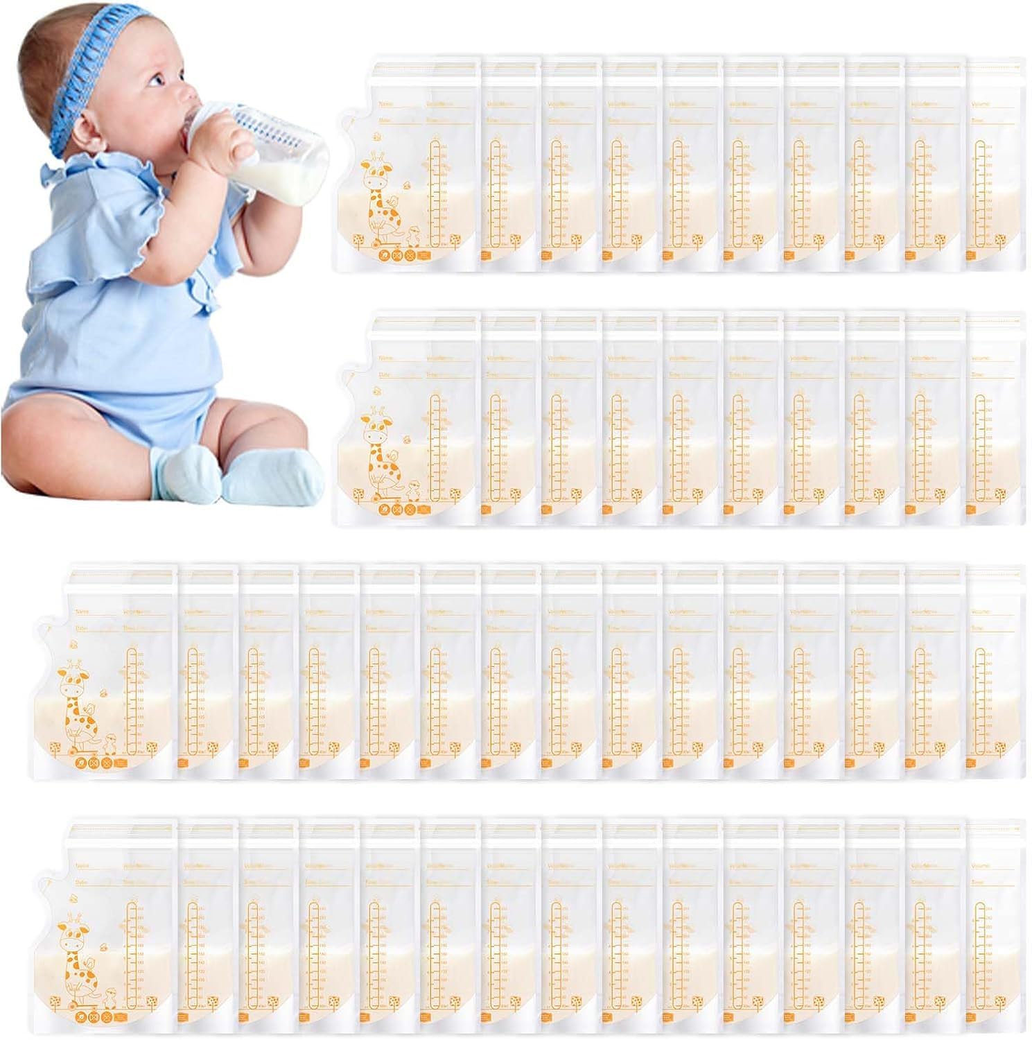 Vinabo Breast Milk Storage Bags, 50 PCS Milk Storage Bags, 250ml Breastmilk Storage Bags Pre-sterilised, Breastmilk Double Seal Bag