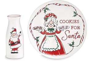 Wowser Santa Milk Jug and Mrs. Claus Plate Gift Set, Adorable Christmas Decor, Seasonal Gift for Children