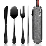 Travel Utensils with Case, Quatish Portable Silverware Set for Work, 304 Stainless Steel Reusable Travel Cutlery Set, Fork an