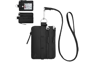 BOSTANTEN Small Wallet RFID, Minimalist Zip ID Case Wallet with Lanyard Keychain, Water Resistant Card Wallets for Women & Men, Black