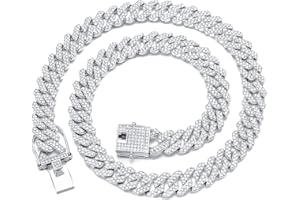 HDMENC Mens Miami Cuban Link Chain Necklace 12mm Diamond Prong Cuban Chain 18/20/24inch Length Hip Hop Jewely with Gift Box