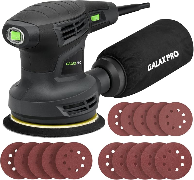 GALAX PRO Orbital Sander 280W 13000 OPM 6 Variable Speeds 125mm 15 Discs