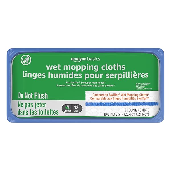 AMAZON BASICS WET MOPPING CLOTH REFILLS, 12 COUNT (FITS SWIFFER SWEEPER MOP HEADS)
