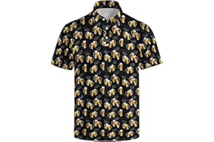 HUURAY Funny Golf Polos for Men Funny Print Short Sleeve Golf Shirts Quick-Dry Polo Shirts Short Sleeve Hawaiian Polo Shirts