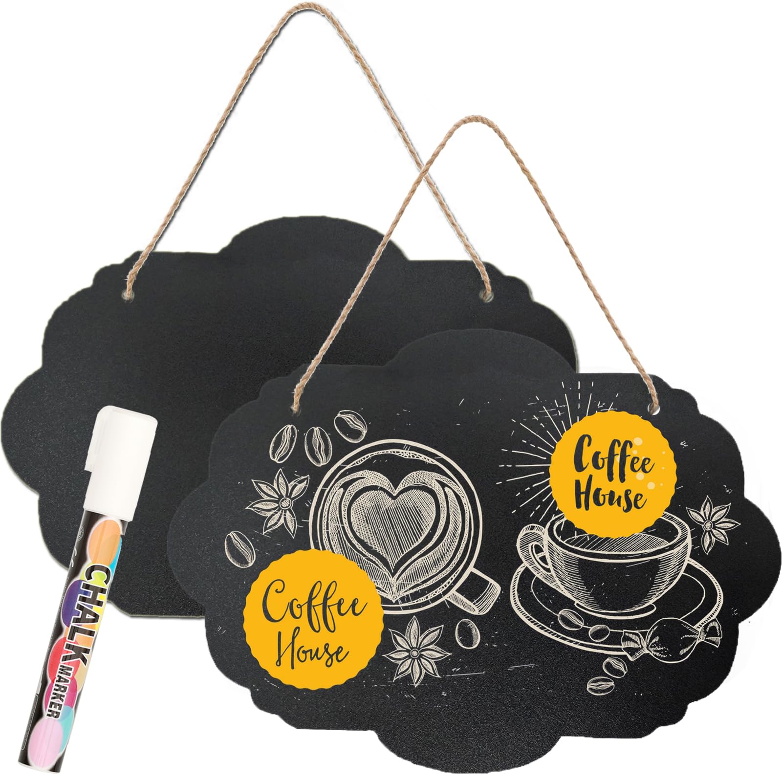 NANXJIUR 2 Pack Wooden Chalkboard Hanging Sign with Chalk Markers 8x12 Inch Chalk Board Signs with Hanging String for Wedding Kitchen Home Party Decoration (Cloud Shape)