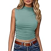Tankaneo Womens Sleeveless Mock Turtleneck Tank Tops Slim Fitted Ruched Crop Top Shirts