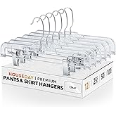HOUSE DAY 12 Pack 14 inch Clear Plastic Skirt Hangers with Adjustable Clips, Pants Hangers 360-Rotating Swivel Hook, Clip Hangers for Pants, Trousers, Skirts, Jeans, Bulk Plastic Hangers