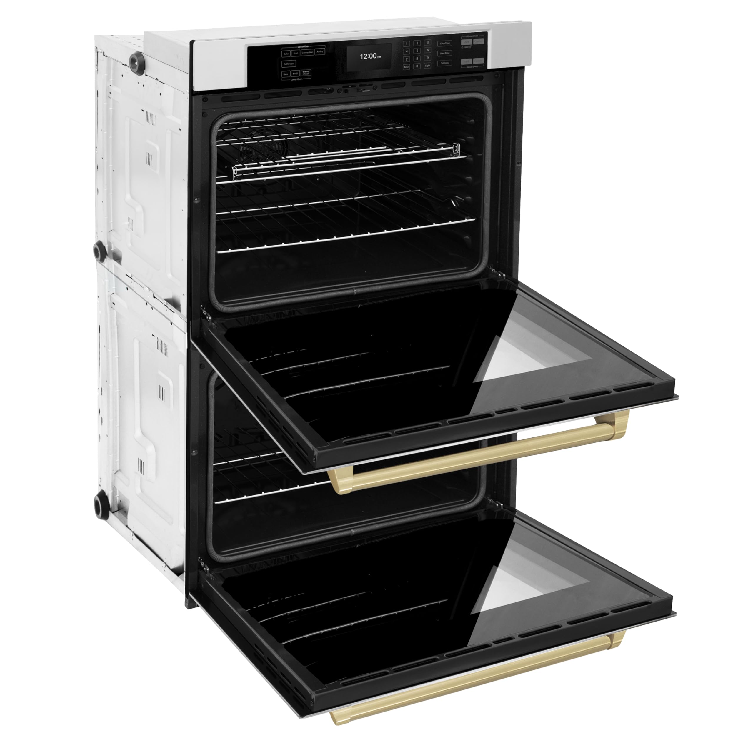 ZLINE 30 in. Autograph Edition Professional True Convection Double Wall Oven with Air Fry and Self Clean in Stainless Steel with Champagne Bronze Handles (WADZ-30-CB)