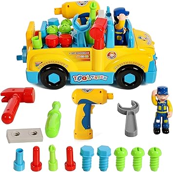 Farraige Exclusive 360 Degree Motion Truck Tools Toy Equipped with Electric Drill and Various Tools, Lights and Music, Bump and Go Action, Will go by its own and Change Directions on Contact