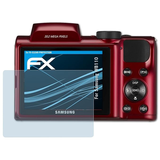 atFoliX Schutzfolie kompatibel mit Samsung WB110 Folie, ultraklare FX Displayschutzfolie (3X)
