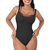 FeelinGirl V Neck Shapewear Bodysuits for Women Sleeveless Lace Body Shaper Tummy Control Thong Bodysuits for Women