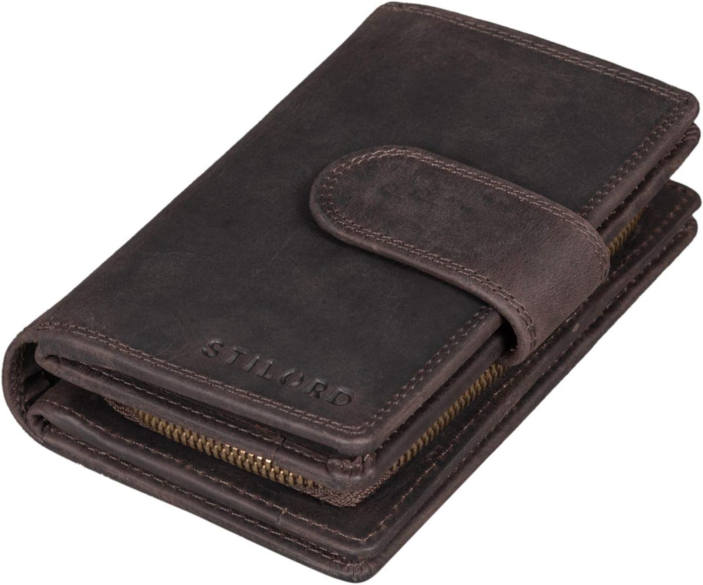STILORD 'Tilda' Ladies RFID Leather Purse Vintage Wallet Large Credit Card Holder with Zipper Womens Coin Purse Genuine Leather