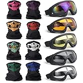 smotrcc 13PCS Dirt Bike Goggles for Men, 5 ATV Riding Motocross Goggles with UV Protection & 8 Breathable Bandana Face Masks for Offroad Motorcycle, Dirtbike, Ski, and Snowboard