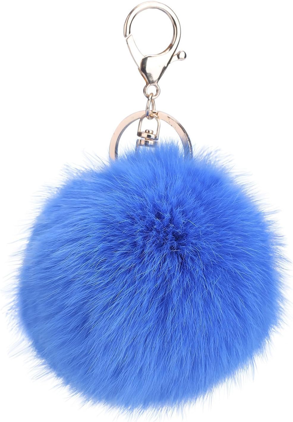 La Tartelette Novelty Keychain with Plush Cute Artificial Rabbit Fur Key Chain for Car Key Ring Bag Purse Charm (Light Blue)