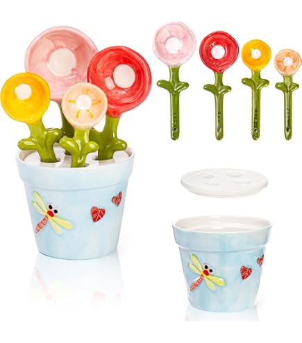Ensemble Cuillères Et Tasses à Mesurer Cactus En Céramique – 5 Pièces Mignonnes Avec Pot Organiseur, Idéal Cuisine & Pâtisserie
