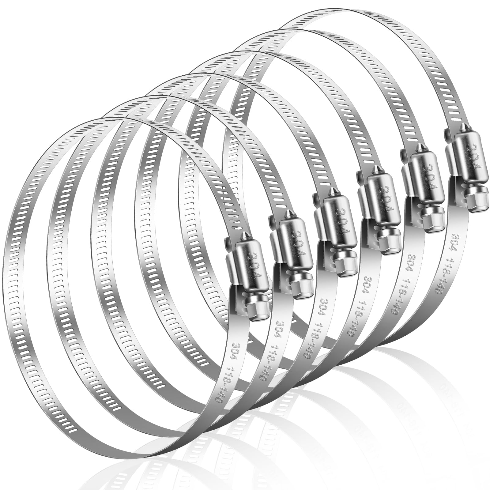 Caianwin 6 Pcs Hose Clips Large Size 118-140mm Adjustable 304 Stainless Steel Hose Clamp for Automotive,Mechanical,Agriculture