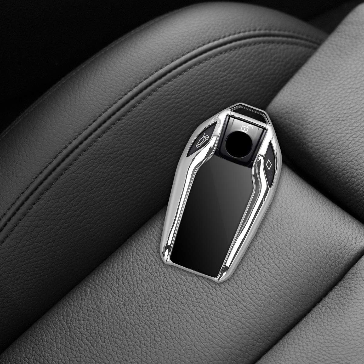 kwmobile Car Key Cover - BMW Compatible Display Key Fob - Soft TPU - Silver High Gloss - Image 3