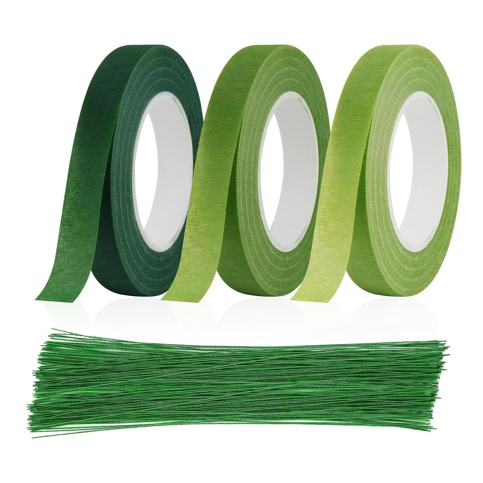 YAOSHENGUP 3 Rolls Florist Tape, 100pcs Floral Wire, Floral Arrangement Kit, Green Floristry Supplies, Bouquet Tape for Bouquet Stem Wrapping and DIY Handcrafts (30 Yard/Roll)