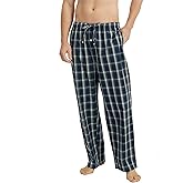 Vulcanodon Men's Cotton Woven Pajama Pants, Soft Lounge Pajama Pants with big pockets for Men Plaid Pj Bottoms