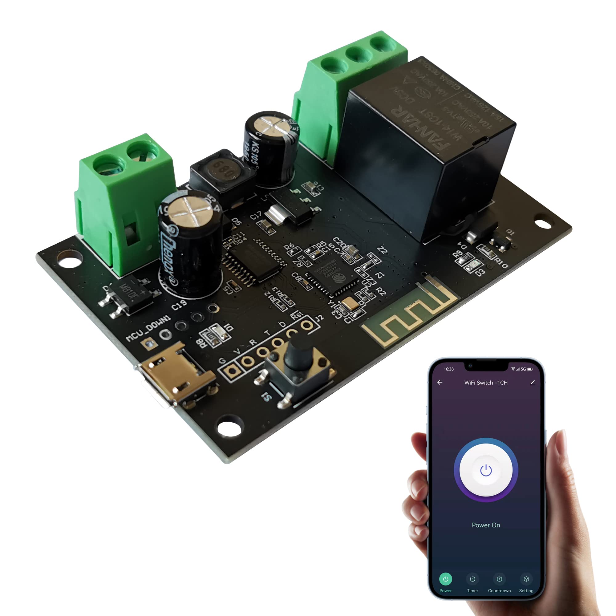 Jane Eyre WiFi Wireless Smart Switch Relay Module, Jog, Self-Locking Switching Module, DIY Smart Home, Compatible with TUYA/Smart Life App (1CH)