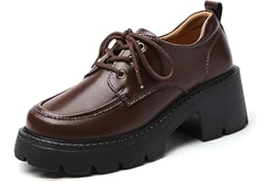 QHH Platform Oxford Shoes for Women Women's Oxfords Lace-Up Chunky Oxford Heels Fashion Business Casual Shoes Comfortable Dressy Shoes Office Work Pumps Shoes for Womens Ladies