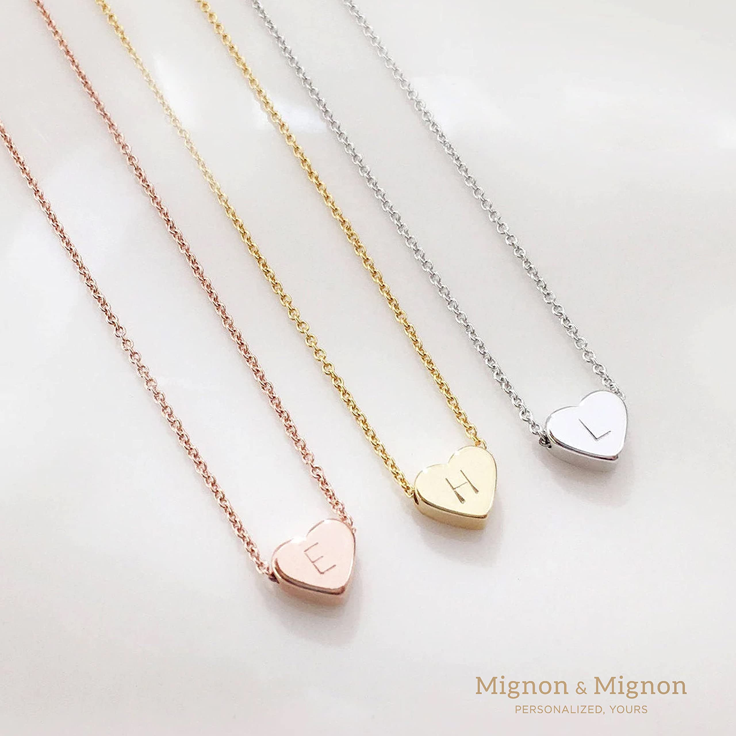 MignonandMignon Dainty Heart Initial Necklace Birthday Gift for Mom Women Anniversary Flower Girl Friendship Necklace for Bridesmaid -FHN