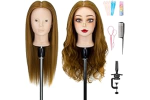 Mannequin Head with 80% Real Human Hair 26Inch Long Hair Hairdresser Practice Training Head,Manikin Cosmetology Makeup Manican Hairdressing Doll Head for Display Braiding Styling