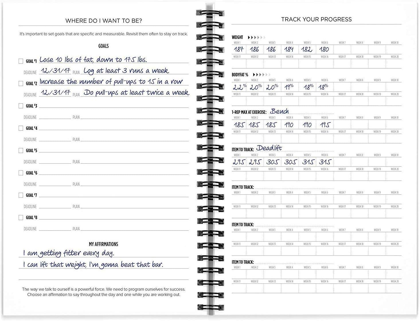 Workout Log Book & Fitness Journal - 25-Week Designed by Experts, w/Illustrations : Track Gym, Bodybuilding & Crossfit Progress - Sturdy Binding, Thick Pages & Laminated, Protected Cover 1-Pack : Sports & Outdoors