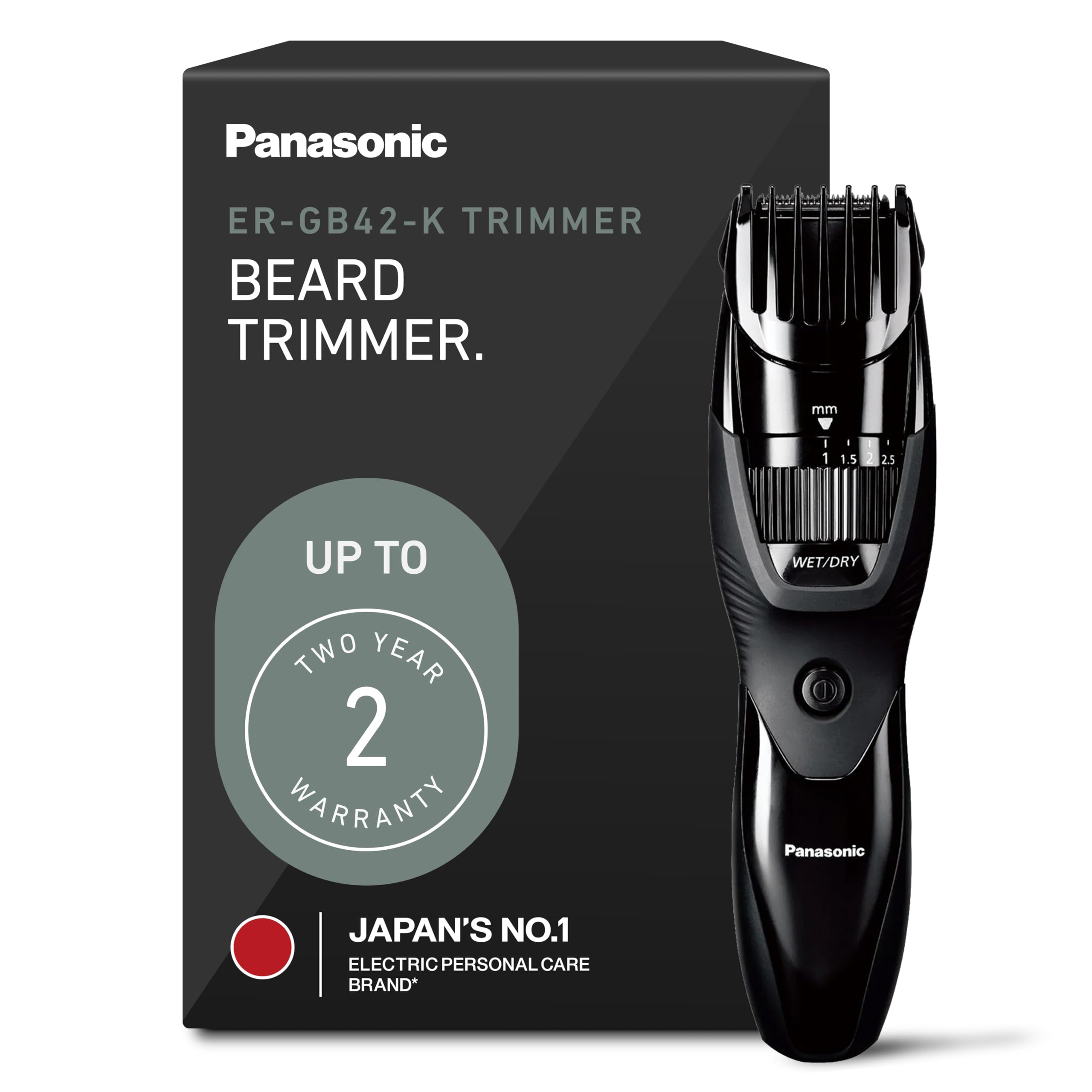 Photo 1 of Panasonic Cordless Beard Trimmer for Men with Precision Dial, 19 Adjustable Length Settings, Rechargeable Battery, Washable - ER-GB42-K (Black)